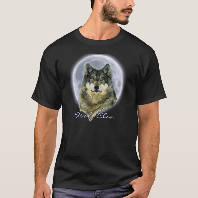 Grauer Wolf & Full Moon WOLF CLAN Wildlife Art T-Shirt (Vorderseite)