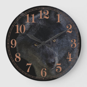 Grauer Wolf-Gesicht Wildlife-Supporter Art Clock Große Wanduhr
