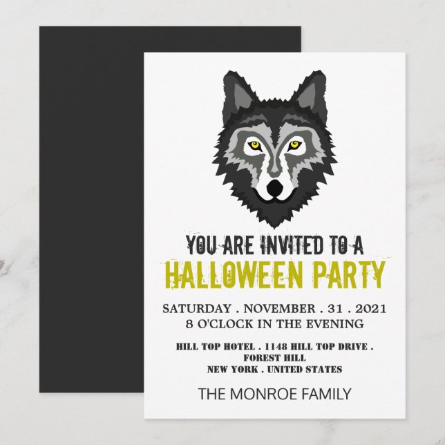 Grauer Wolf, Halloween-Party Einladung (Vorne/Hinten)