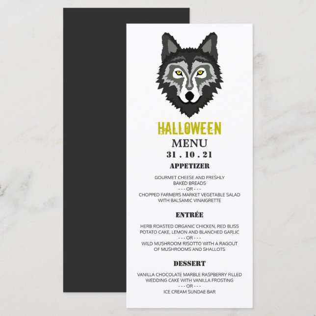 Grauer Wolf, Halloween-Party Menükarte (Vorne/Hinten)