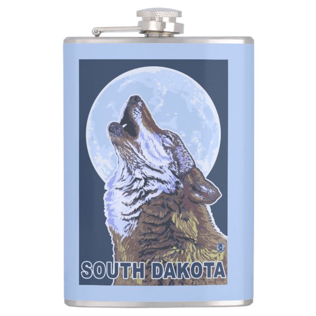 Grauer Wolf HowlingSouth Dakota Flachmann (Vorderseite)