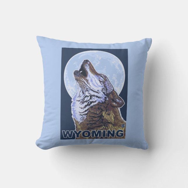 Grauer Wolf HowlingWyoming Kissen (Vorderseite)