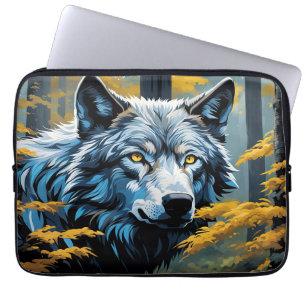 Grauer Wolf im Goldenen Wald Laptopschutzhülle