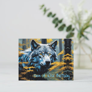 Grauer Wolf im goldenen Wald Postkarte