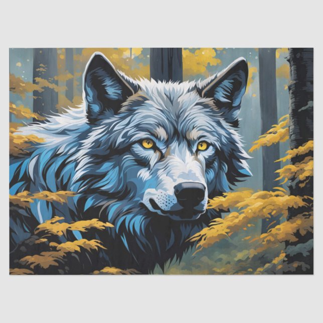 Grauer Wolf im Goldenen Wald Seidenpapier (Vorderseite)