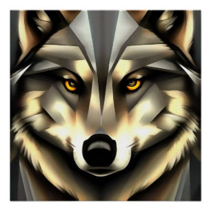 Grauer Wolf im Stil geometrischer Kunst Poster