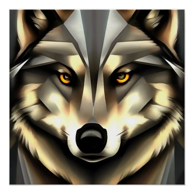 Grauer Wolf im Stil geometrischer Kunst Poster (Vorderseite)