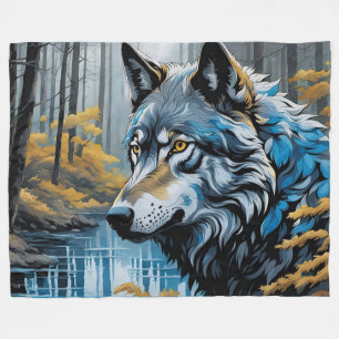 Grauer Wolf im Stream Fleecedecke