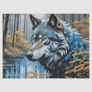 Grauer Wolf im Stream Seidenpapier