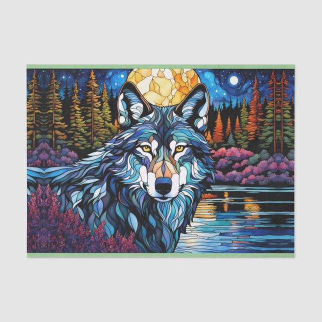 Grauer Wolf im Wald in festem Glas Seidenpapier (Vorderseite)
