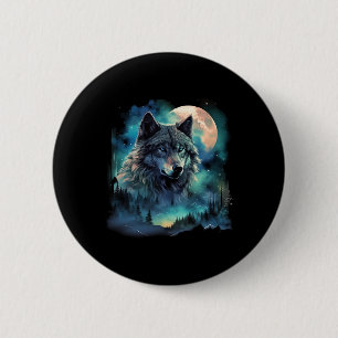 Grauer Wolf Jagdgründe Icy Moon Forest Galaxy Button