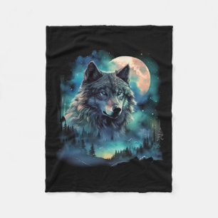 Grauer Wolf Jagdgründe Icy Moon Forest Galaxy Fleecedecke