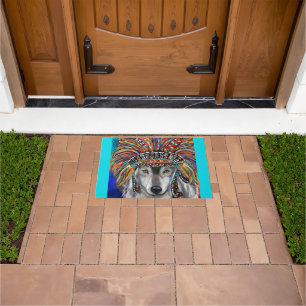 Grauer Wolf Kunst Fußmatte