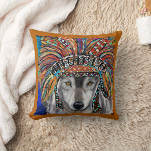 Grauer Wolf Kunst Kissen