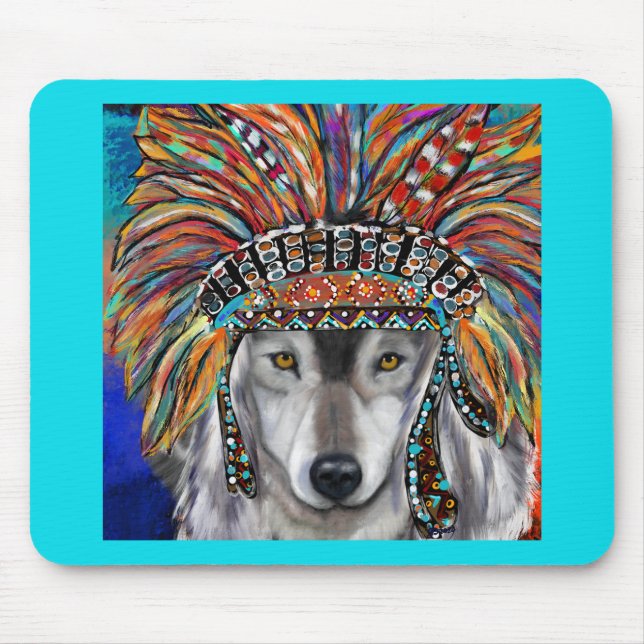 Grauer Wolf Kunst Mousepad (Vorne)