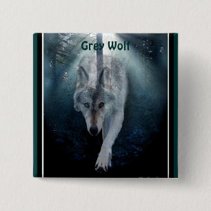 Grauer Wolf & Misty Trees Wildlife-Liebhaber Button