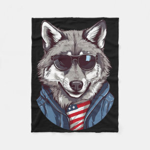 Grauer Wolf mit Patriotic-US-Flagge American Indep Fleecedecke