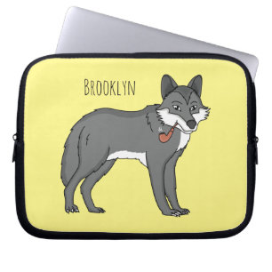 Grauer Wolf mit Pfeife Cartoon-Illustration Laptopschutzhülle