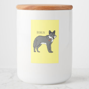 Grauer Wolf mit Pfeife Cartoon-Illustration Lebensmitteletikett
