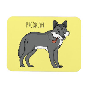 Grauer Wolf mit Pfeife Cartoon-Illustration Magnet