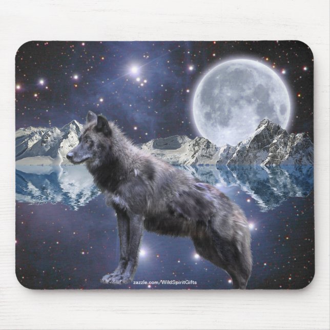 Grauer Wolf & Moon Fantasy Kunst, Dichtung und Mus Mousepad (Vorne)