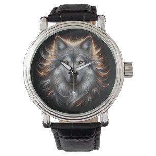 Grauer Wolf Portrait eWatch Uhr