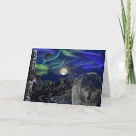 Grauer Wolf, Raben u. Aurora Gruß-Karte Karte
