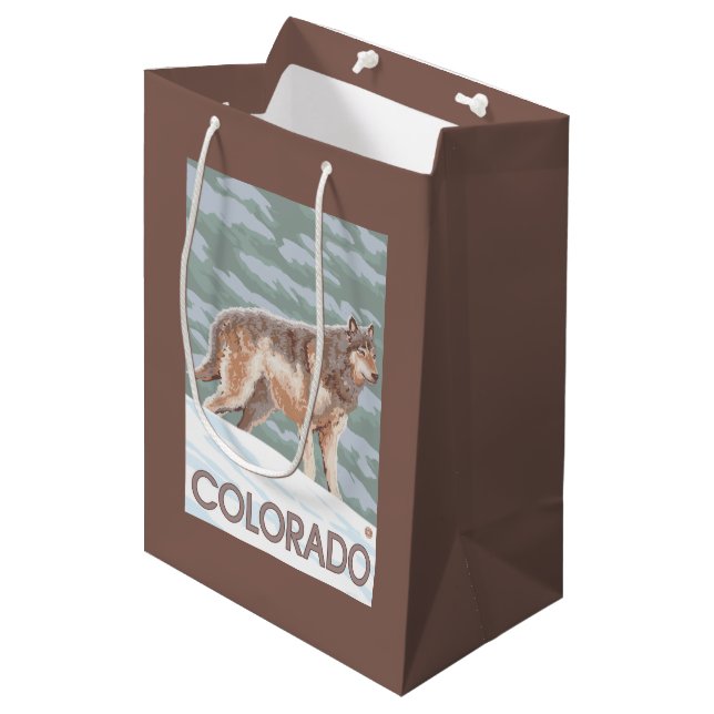 Grauer Wolf StandingColorado Mittlere Geschenktüte (Vorderseite Schrägansicht)