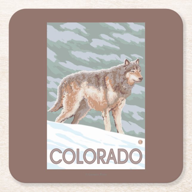 Grauer Wolf StandingColorado Rechteckiger Pappuntersetzer (Vorderseite)