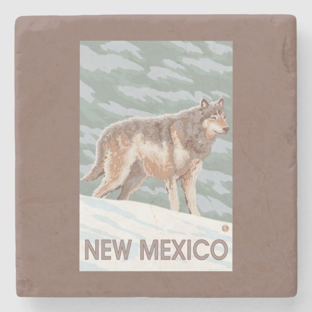 Grauer Wolf StandingNew Mexiko Steinuntersetzer (Vorderseite)