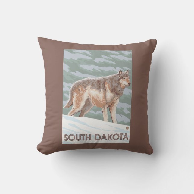 Grauer Wolf StandingSouth Dakota Kissen (Vorderseite)