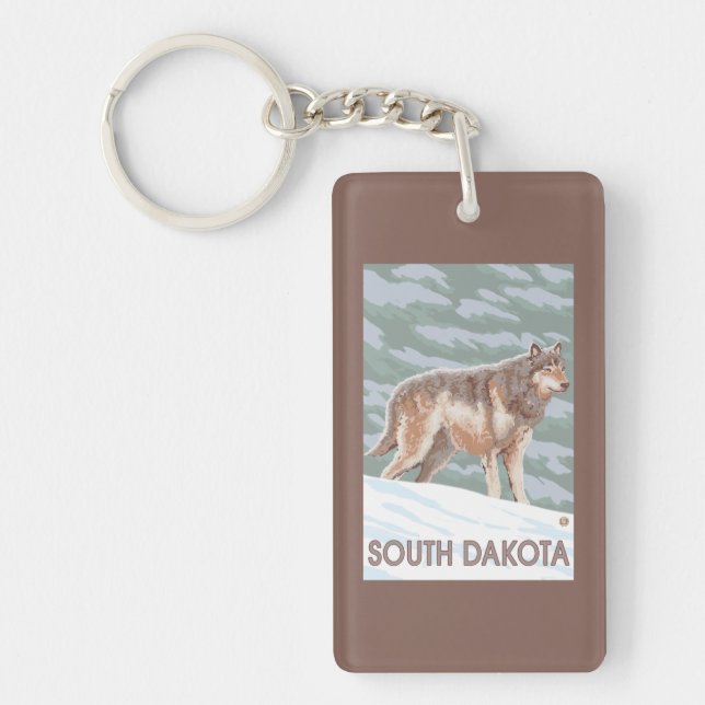 Grauer Wolf StandingSouth Dakota Schlüsselanhänger (Vorderseite)