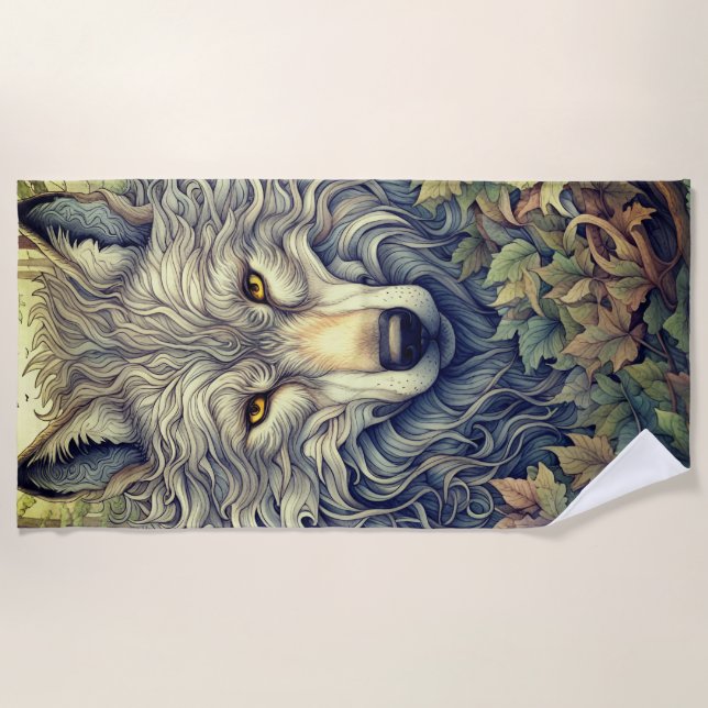 Grauer Wolf  Strandtuch (Vorderseite)