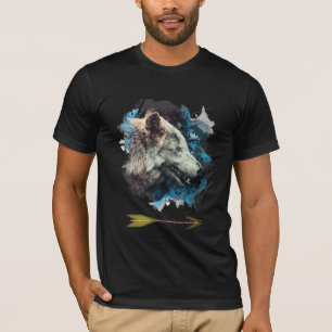 *~* Grauer Wolf Totem Blaues Gemälde Boho T-Shirt