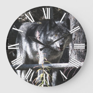 Grauer Wolf und Foto-Uhr Große Wanduhr