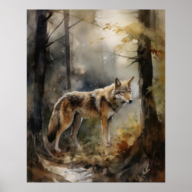 Grauer Wolf Woodland Animal Art Print Poster (Vorne)