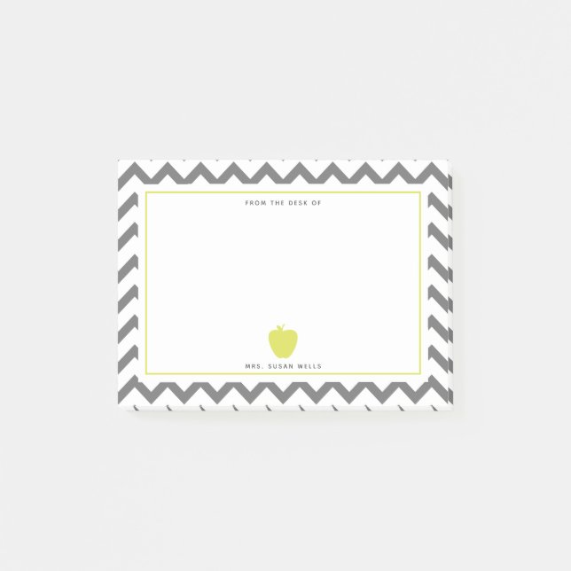 Grauer Zickzack gelber Apple-Neonlehrer Post-it Klebezettel (Vorderseite)