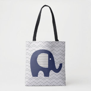 Grauer Zickzack Stripe Navy Blue Elephant Gemuster Tasche