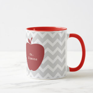 Grauer Zickzack u. roter Apple-Lehrer Tasse
