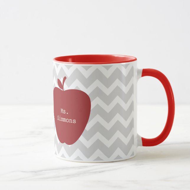 Grauer Zickzack u. roter Apple-Lehrer Tasse (Rechts)
