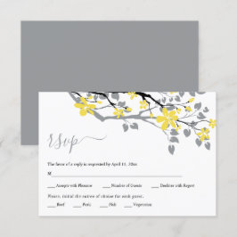 Grauer Zweig mit gelben Blumen Blütenhochzeit RSVP Karte