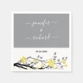 Grauer Zweig mit gelben Blumen, Namen Hochzeit Serviette