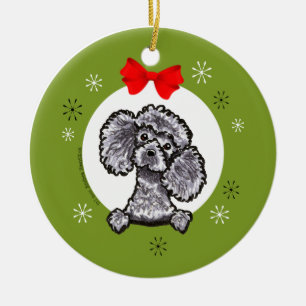 Grauer Zwergpudel-Weihnachtsklassiker Keramik Ornament