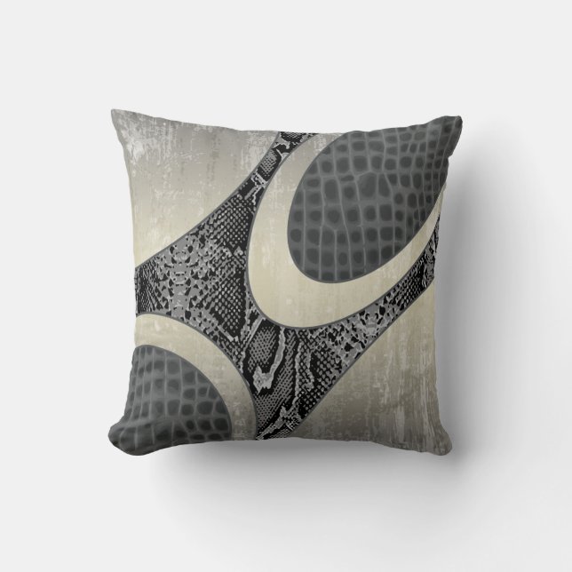 Graues abstraktes Snakeskin Croc Kissen (Vorderseite)