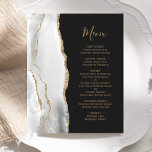 Graues Agate Gold Script Dark Wedding Menu<br><div class="desc">Die links Seite dieses eleganten,  modernen Hochzeitsmenüs besticht durch eine grau-weiße Aquarellwand,  die mit vergoldetem Imitat bestickt ist. Der anpassbare Text kombiniert skurrile,  goldfarbene Handschrift-Skripte mit Copperplate-Schriftart auf einem dunklen Hintergrund. Auf der Rückseite ist ein passendes grau- und goldfarbenes Dekor.</div>