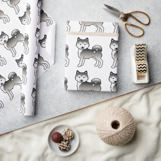 Graues Alaskan Malamute Niedliches Hundemuster Geschenkpapier (Kunsthandwerk)