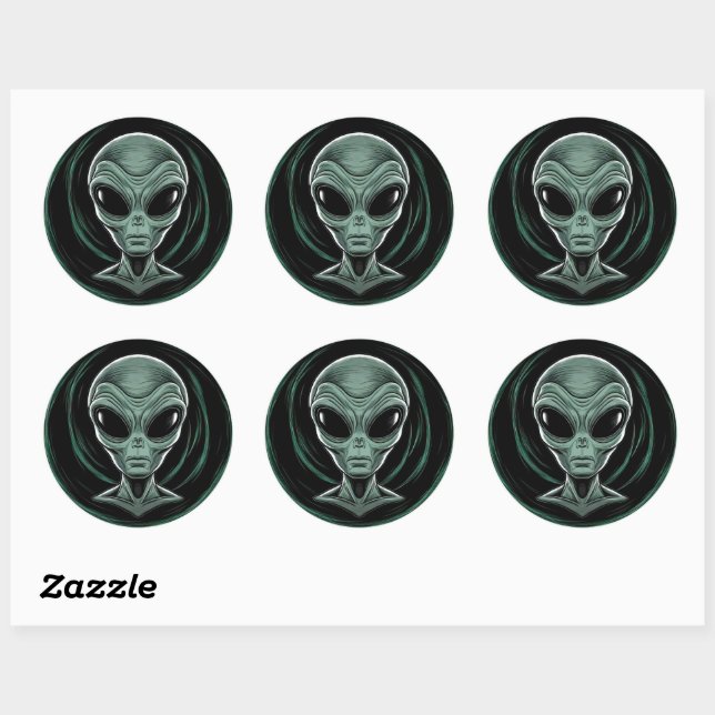 Graues Alien Kopf Sticker Set (Blatt)