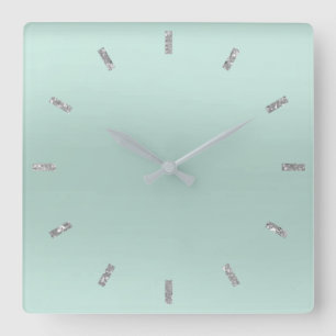 Graues Aqua blauer Ombre minimaler Glitzer Quadratische Wanduhr
