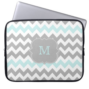 Graues Aqua-Zickzack Monogramm-Laptop-Hülse Laptopschutzhülle