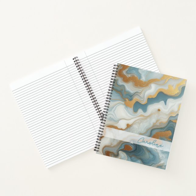 Graues Aquamarines blaues Gold-Marmor Kunstmuster Notizbuch (Innenseite)